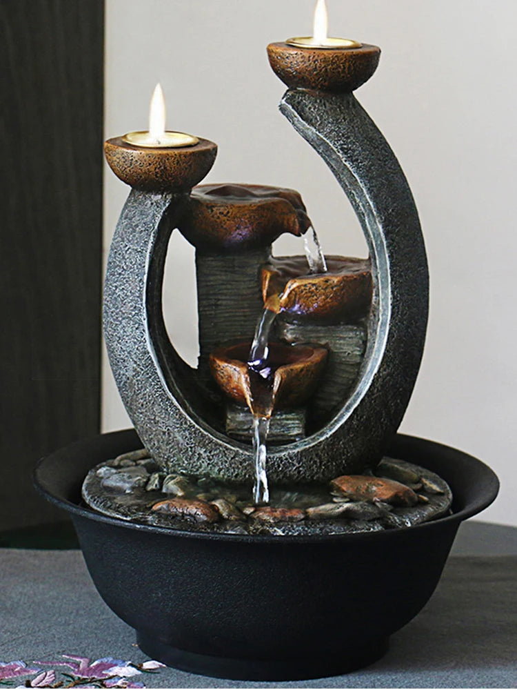 Fontaine d'eau intérieure multifonction et bougeoirs avec lumières LED