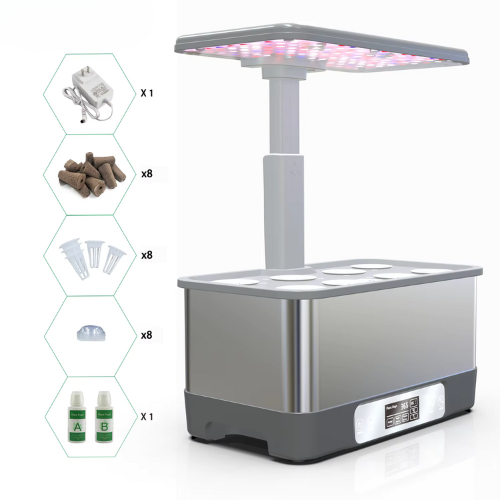 Jardin d'intérieur WiFi : kit hydroponique 8 plantes avec LED et télécommande