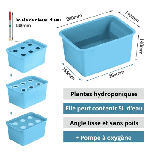 HydroBox Air 6 – Système Hydroponique avec Pompe à Air et Flotteur, Réservoir 5L