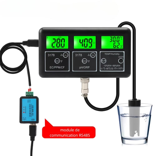 Testeur de Qualité de l'Eau RS485 EU 220V – Moniteur pH, ORP, TDS, EC, CF, Humidité