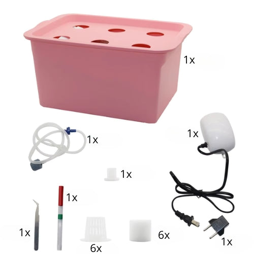 HydroBox 6 – Système Hydroponique Rose à 6 Trous avec Pompe à Air, Idéal pour la Culture Intérieure