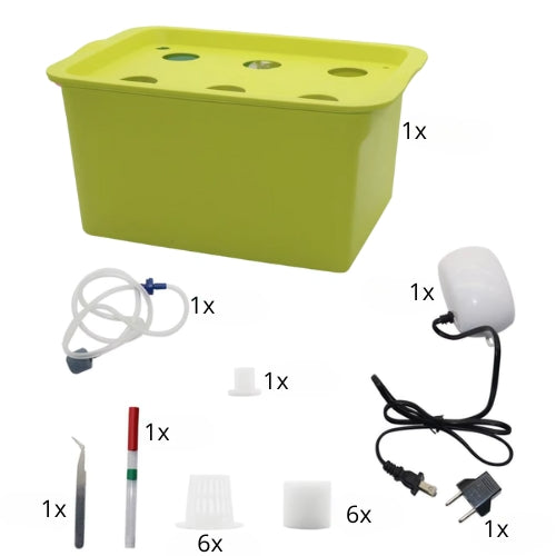 HydroBox 6 – Système Hydroponique Vert à 6 Trous avec Pompe à Air, Culture Facile en Intérieur