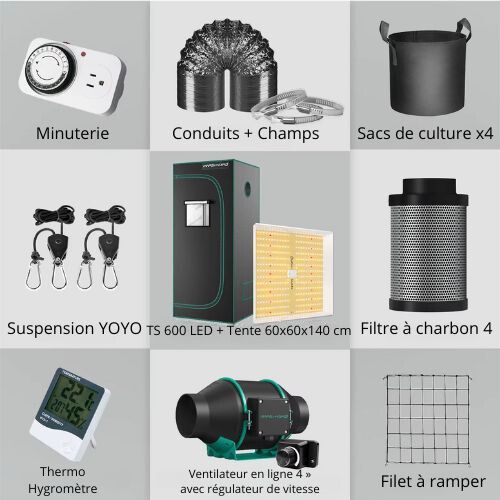 Kit de Culture Intérieur Mars Hydro TS 1000 LED 60x60x140 cm pour Hydroponie