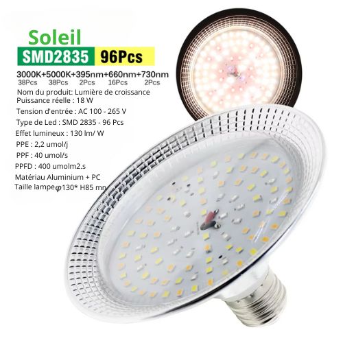 Lampe de croissance E27 18W LED à spectre complet Phytolamp