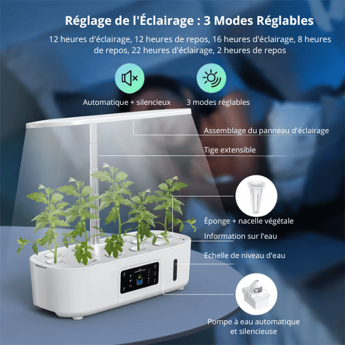 Kit de culture hydroponique - Jardin d'intérieur LED - Pompe à eau intelligente - Cultivez herbes, légumes et fleurs - Système facile et écologique