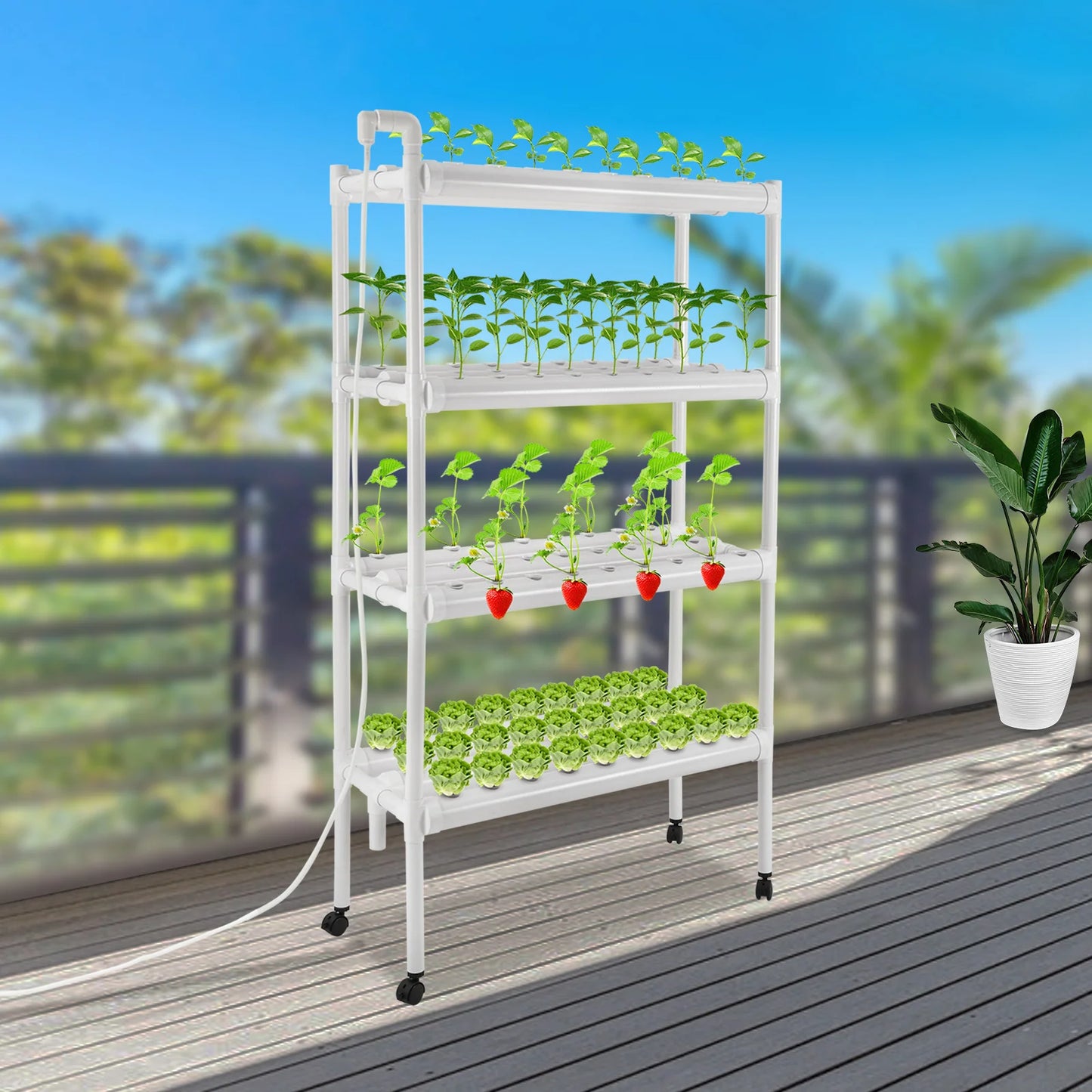 Kit de Culture Hydroponique à 4 Niveaux – Équipement de Plantation avec 108 Emplacements