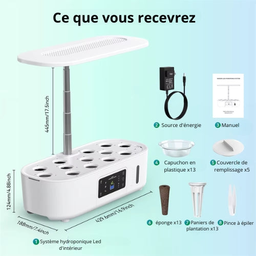Kit de culture hydroponique - Jardin d'intérieur LED - Pompe à eau intelligente - Cultivez herbes, légumes et fleurs - Système facile et écologique