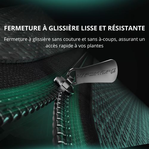 Tente de culture Marshydro 150x 150 x 200 cm, 1680D, serre hydroponique LED