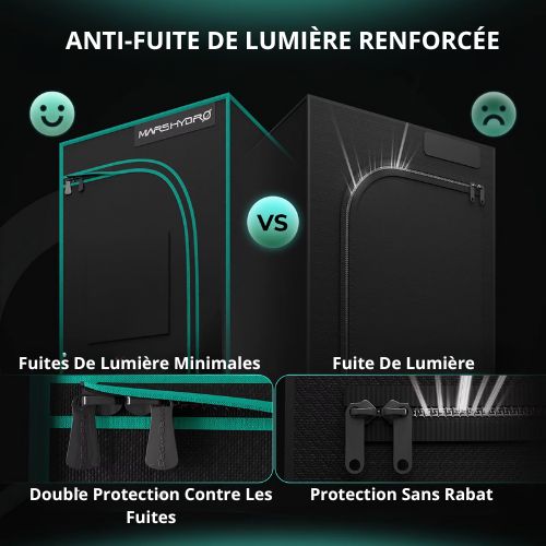 Tente de culture Marshydro 150x 150 x 200 cm, 1680D, serre hydroponique LED