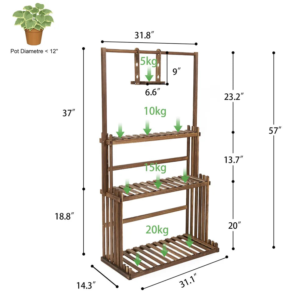 Support de plantes en bois suspendu à 3 niveaux, étagères de jardinière