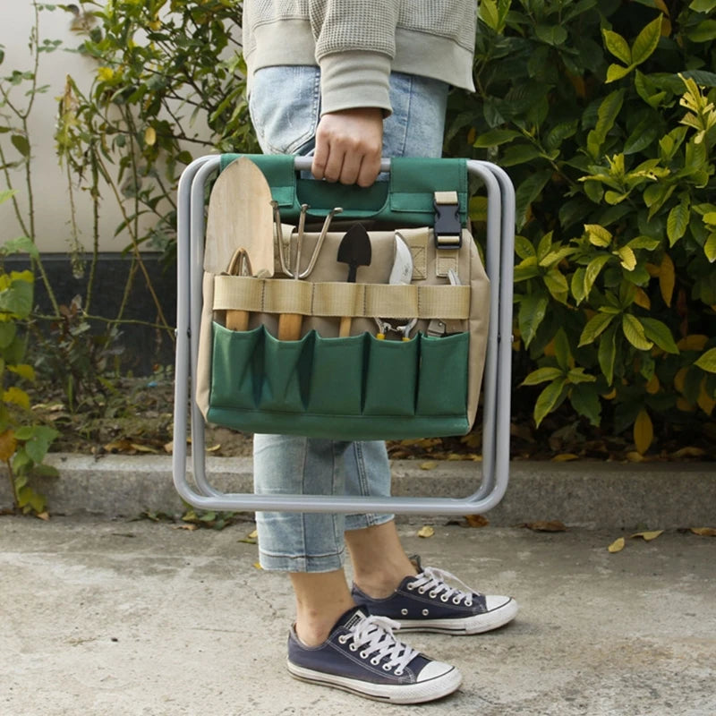 Tabouret de jardinage pliant avec plusieurs poches