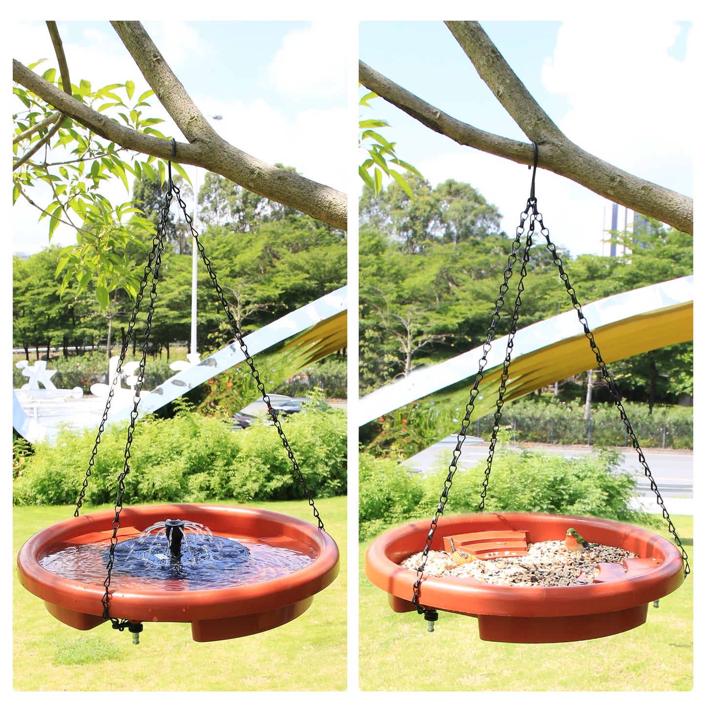 Mangeoire à Oiseaux Suspendue avec Fontaine Solaire pour Jardin