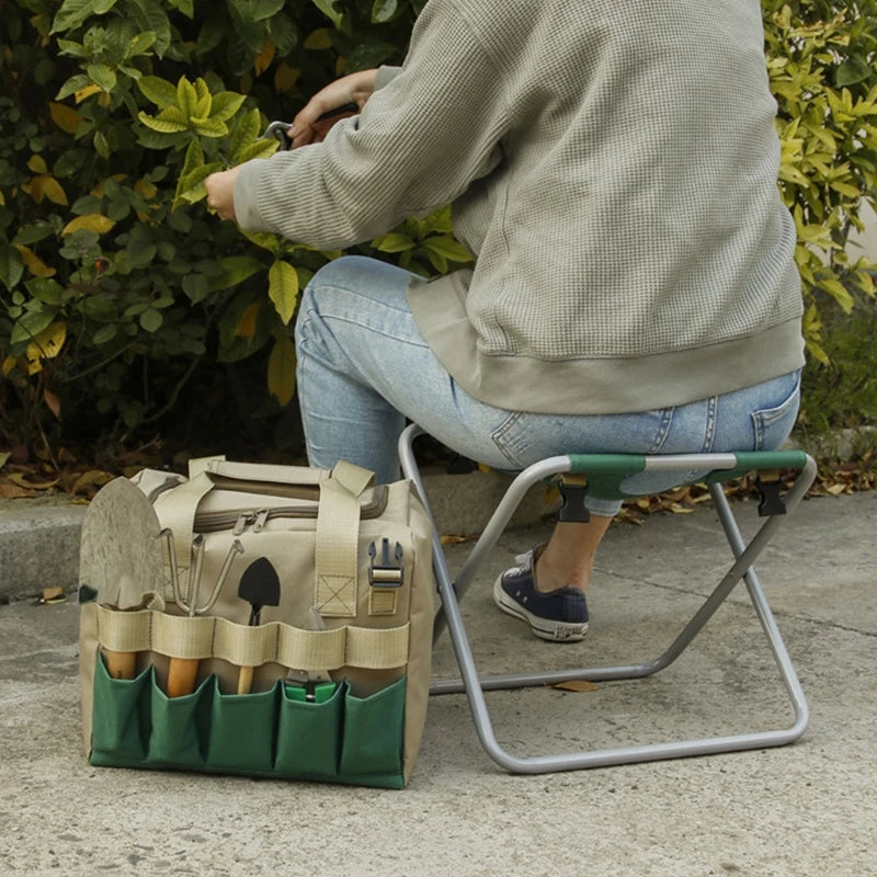 Tabouret de jardinage pliant avec plusieurs poches