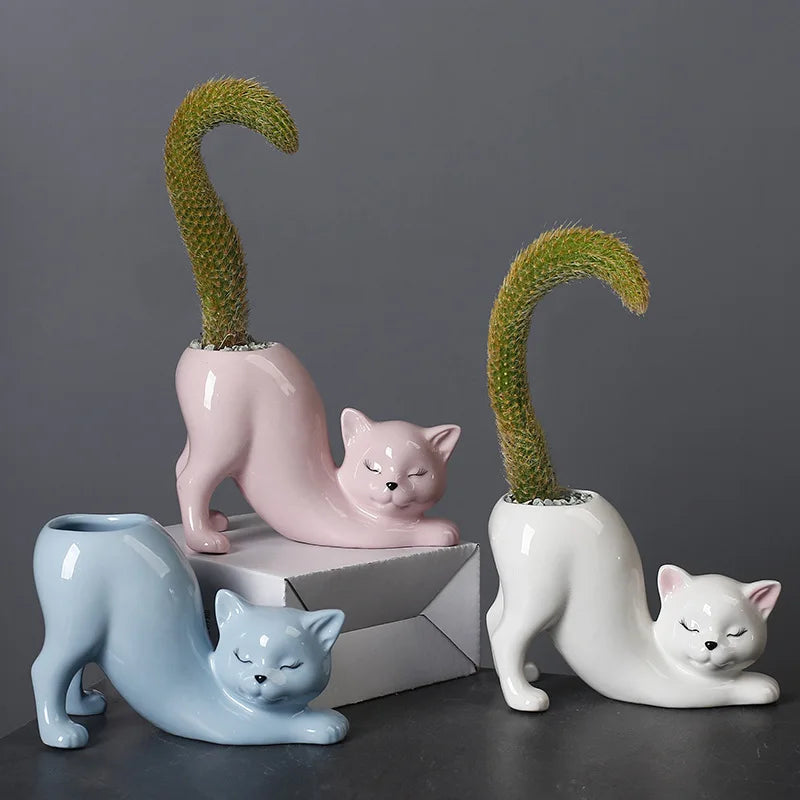 Pot à fleurs Cartoon Cat: Un Charmant Accessoire de Décoration pour la Maison