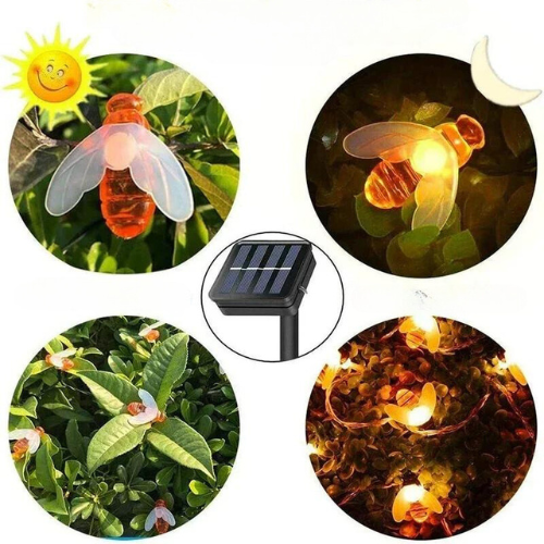 Guirlande lumineuse solaire en forme d'abeille