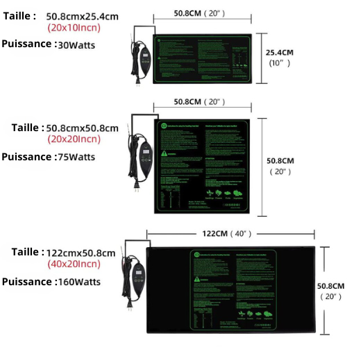 Tapis chauffant hydroponiques pour semis